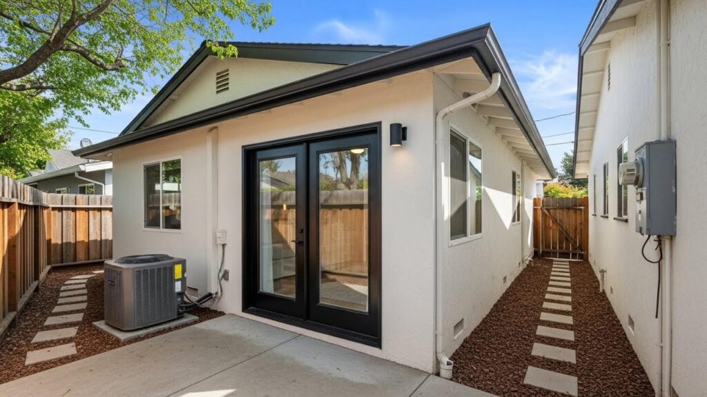 Custom kitchen cabinets San Francisco project includes craftsman-style exterior renovation with wood details and stone foundation