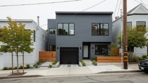 Stunning second story addition cost San Francisco example featuring contemporary black and white exterior with professional landscaping