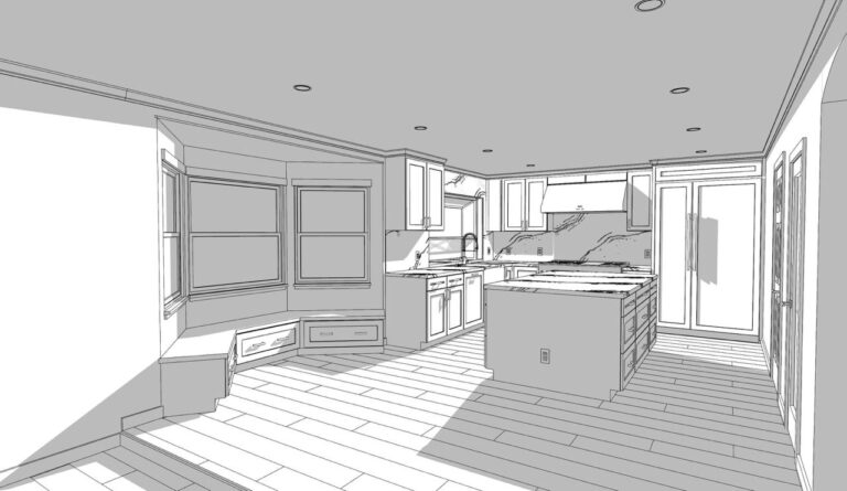 San Jose kitchen design on Crossmont Circle with breakfast nook, custom cabinetry, white oak hardwood flooring, and natural light from multiple windows